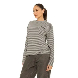 L.A Sisters LS OVERSIZED STRIPED TEE DARK GREY