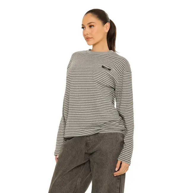 L.A Sisters LS OVERSIZED STRIPED TEE DARK GREY