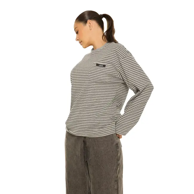 L.A Sisters LS OVERSIZED STRIPED TEE DARK GREY