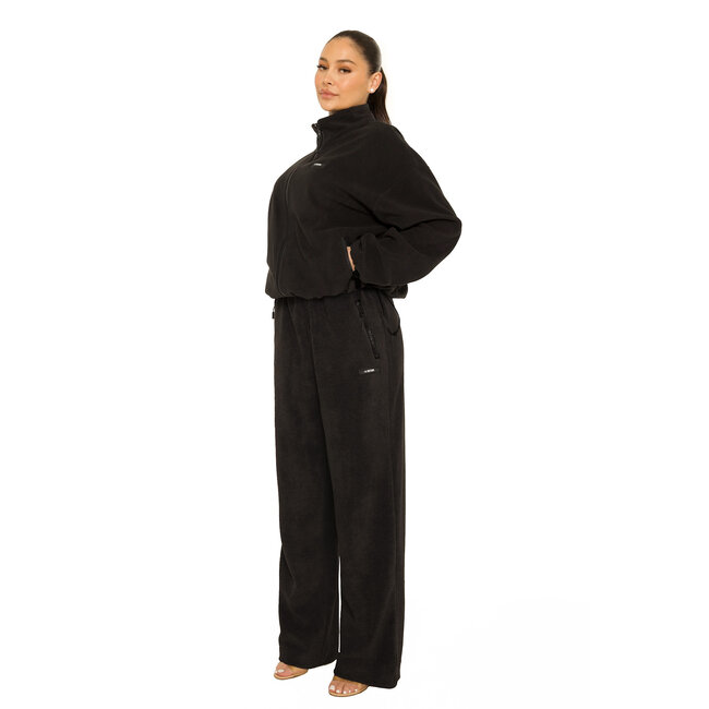 L.A Sisters FLEECE STRAIGHT LEG PANTS BLACK