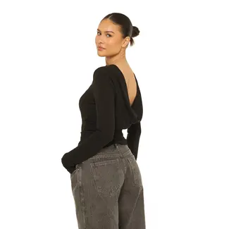 L.A Sisters LONG SLEEVE OPEN BACK TOP BLACK