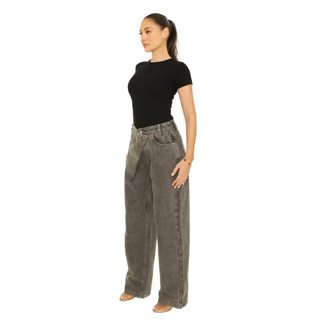 L.A Sisters FOLD OVER JEANS LIGHT GREY