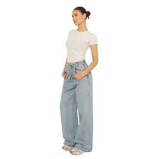 L.A Sisters FOLD OVER JEANS LIGHT BLUE