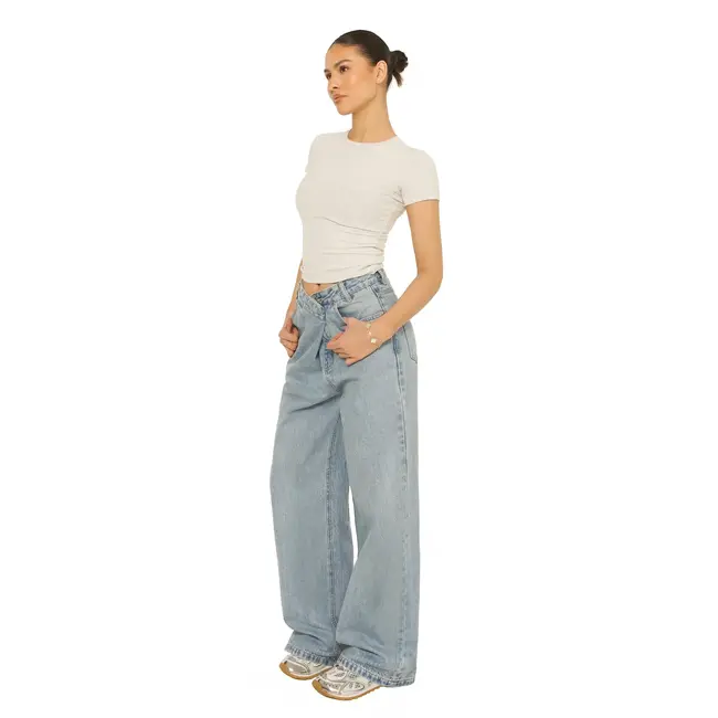 L.A Sisters FOLD OVER JEANS LIGHT BLUE