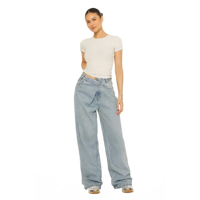 L.A Sisters FOLD OVER JEANS LIGHT BLUE