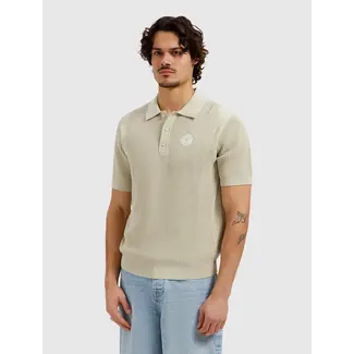 PURE PATH EMBLEM OPEN KNIT POLO SAND
