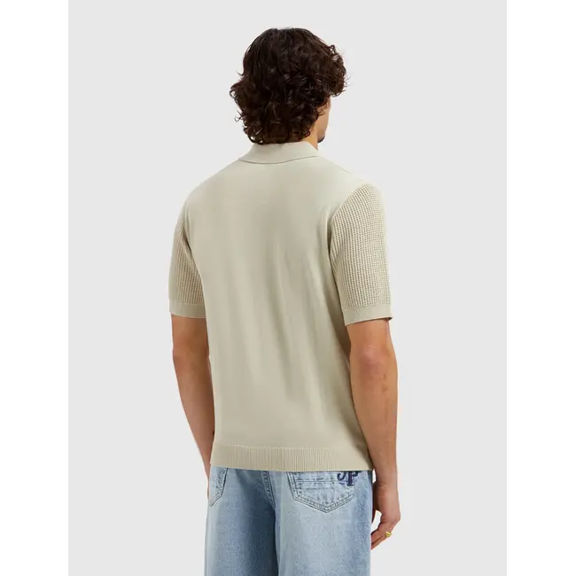 PURE PATH EMBLEM OPEN KNIT POLO SAND