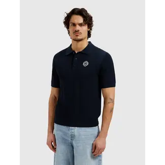 PURE PATH EMBLEM OPEN KNIT POLO DARK NAVY