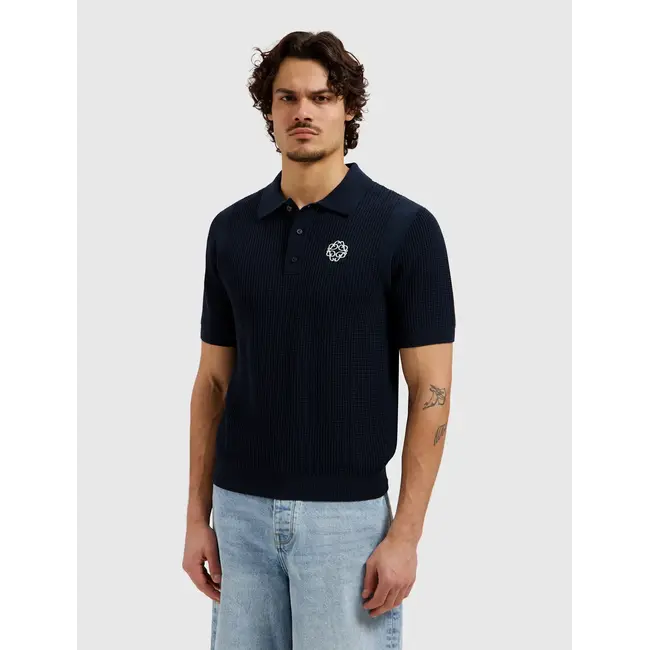 PURE PATH EMBLEM OPEN KNIT POLO DARK NAVY