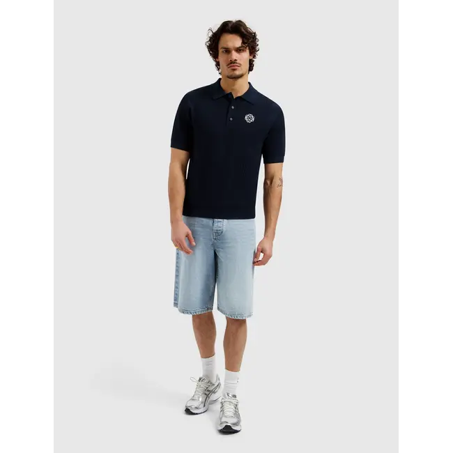 PURE PATH EMBLEM OPEN KNIT POLO DARK NAVY
