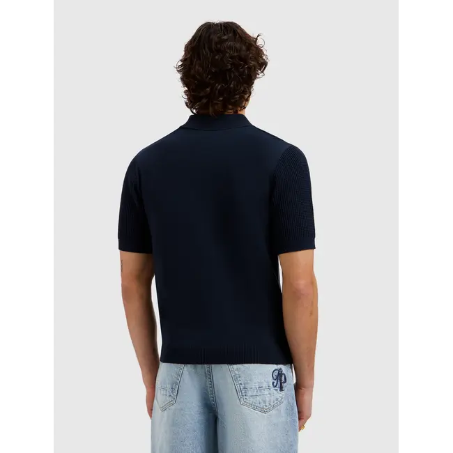 PURE PATH EMBLEM OPEN KNIT POLO DARK NAVY