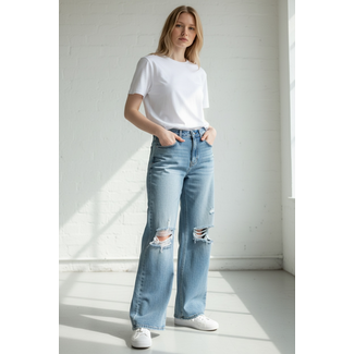 MOMO Fashion JEANS DESTROYED BOYFRIEND MID BLUE