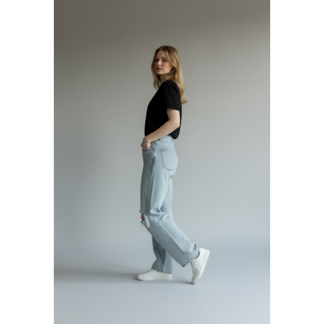 MOMO Fashion JEANS DESTROYED BOYFRIEND MID BLUE