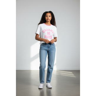 MOMO Fashion T-SHIRT CHARME DE PARIS WHITE/PINK ( ONE SIZE )