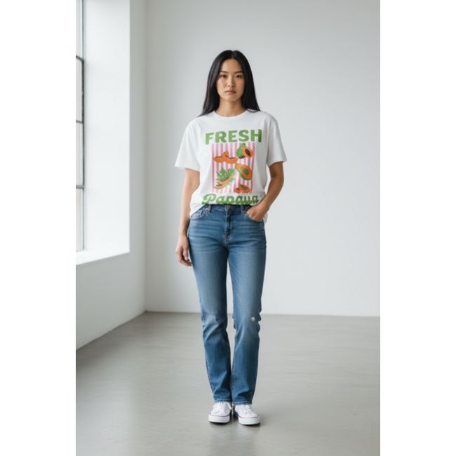 MOMO Fashion T-SHIRT PAPAYA WHITE ( ONE SIZE )