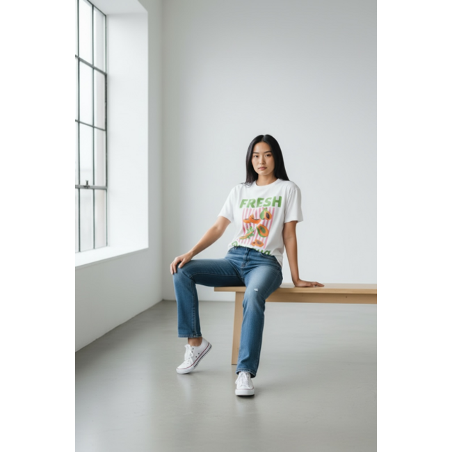 MOMO Fashion T-SHIRT PAPAYA WHITE ( ONE SIZE )