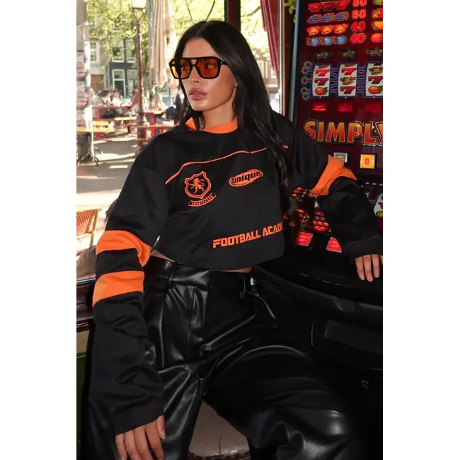 Unique the Label MAXIM CROPPED LONGSLEEVE BLACK/ORANGE