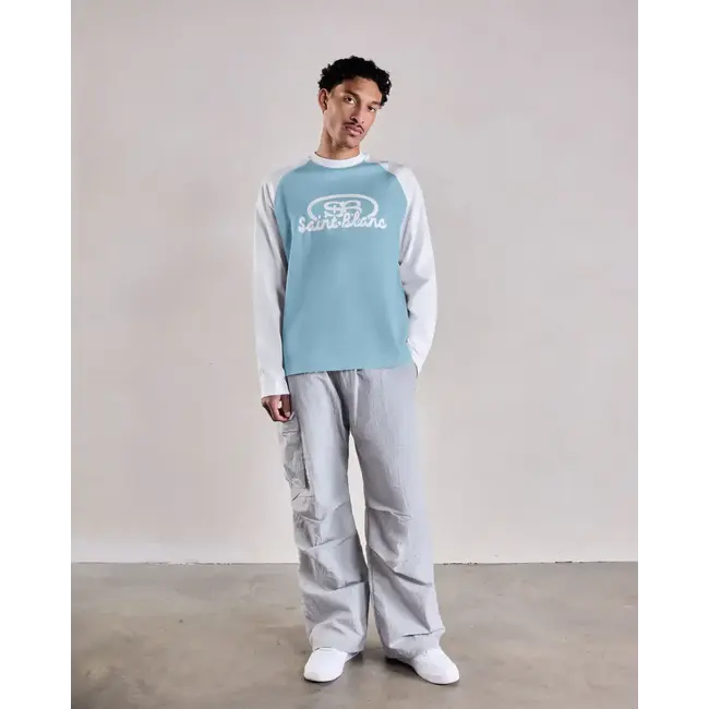 SAINT BLANC BLEND LOGO RAGLAN LONG SHIRT BLUE/WHITE
