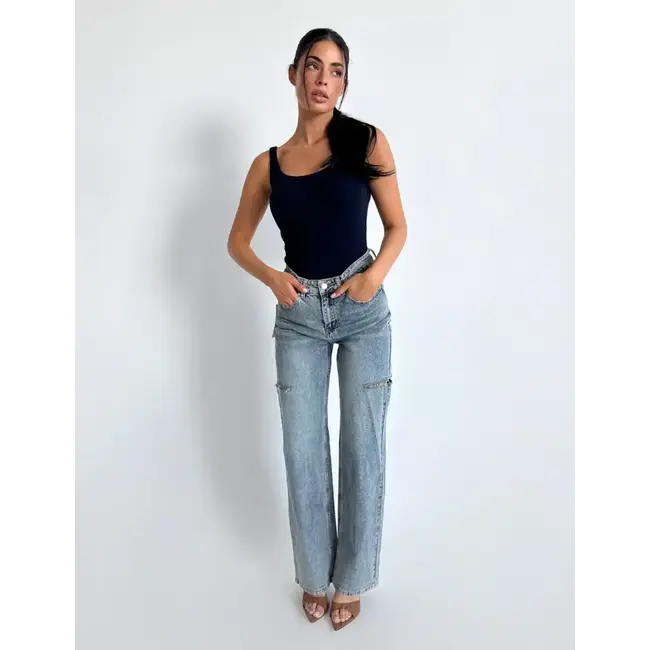 Unique the Label JUNE WIDE LEG JEANS MID BLUE