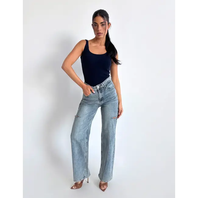 Unique the Label JUNE WIDE LEG JEANS MID BLUE