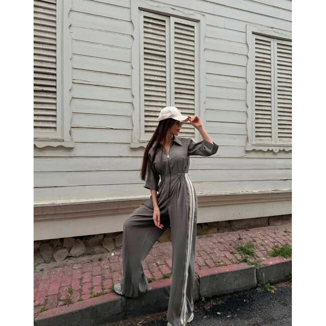 RHYME & HYPE OVERALL SIDE STRIPE WIDE LEG GREY