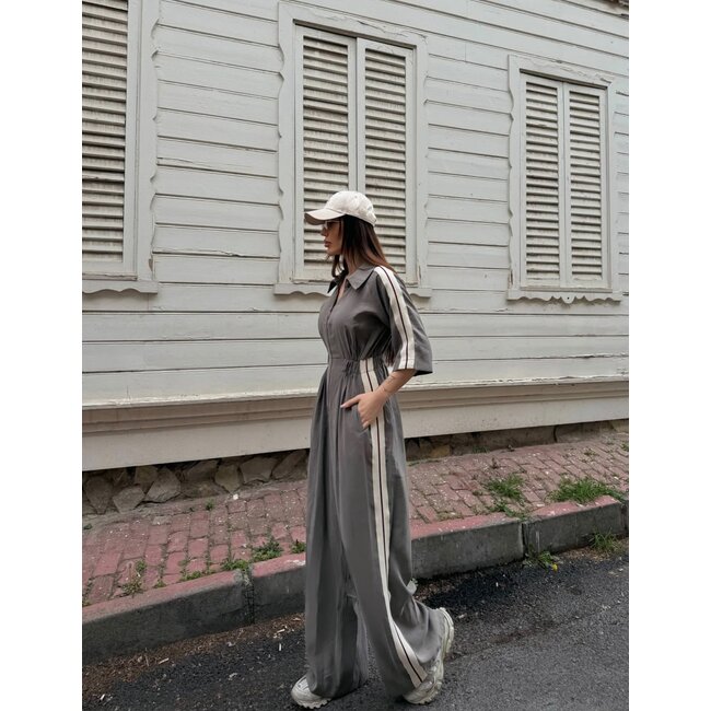 RHYME & HYPE OVERALL SIDE STRIPE WIDE LEG GREY