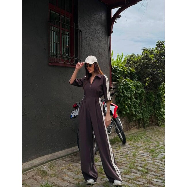 RHYME & HYPE OVERALL SIDE STRIPE WIDE LEG BROWN