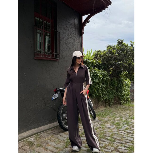 RHYME & HYPE OVERALL SIDE STRIPE WIDE LEG BROWN