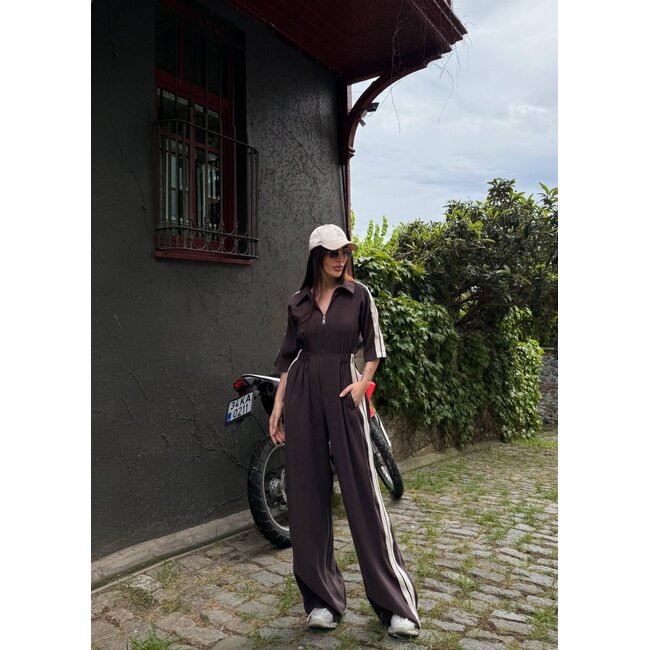 RHYME & HYPE OVERALL SIDE STRIPE WIDE LEG BROWN