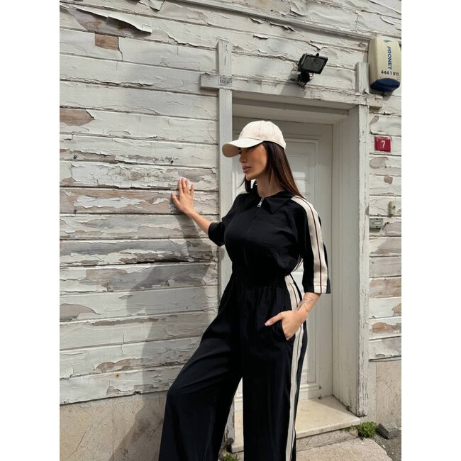 RHYME & HYPE OVERALL SIDE STRIPE WIDE LEG BLACK