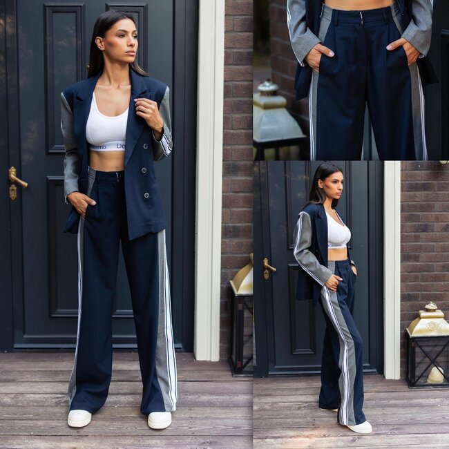 RHYME & HYPE PANTS DOUBLE COLOUR TAPED NAVY