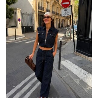 RHYME & HYPE 2-PIECE SET SLEEVLESS CROP VEST DENIM