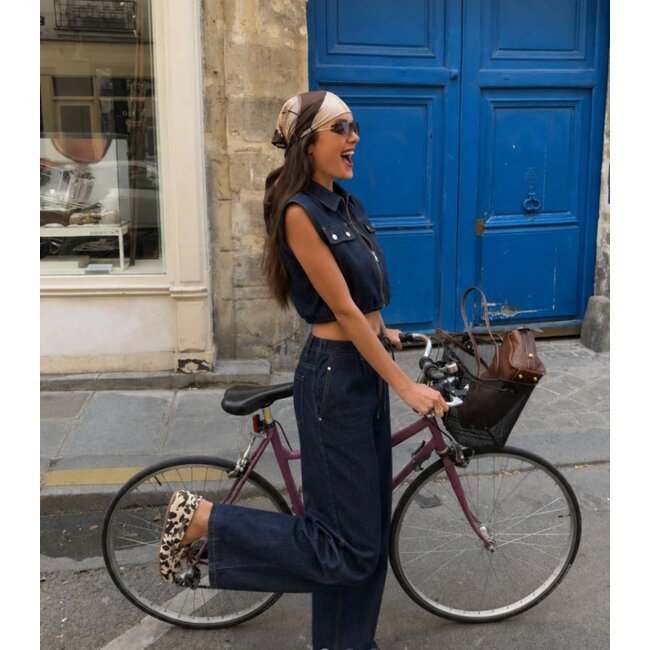RHYME & HYPE 2-PIECE SET SLEEVLESS CROP VEST DENIM