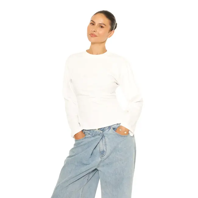 L.A Sisters LONG SLEEVE OVERSIZED WAIST TEE WHITE
