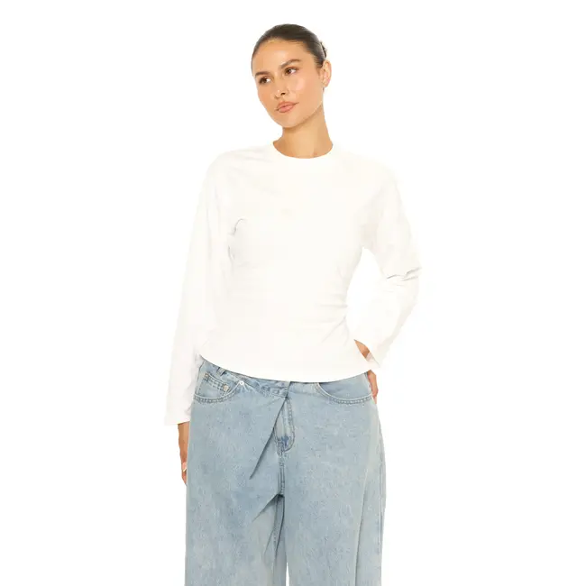 L.A Sisters LONG SLEEVE OVERSIZED WAIST TEE WHITE