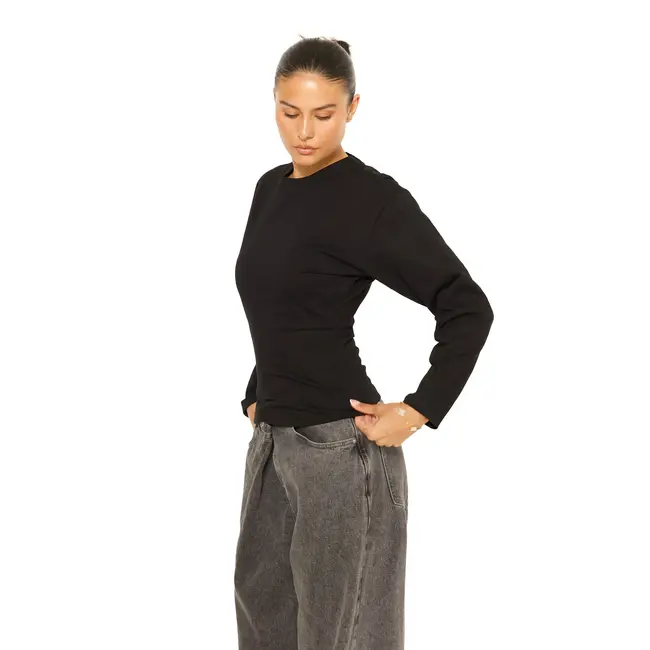 L.A Sisters LONG SLEEVE OVERSIZED WAIST TEE BLACK