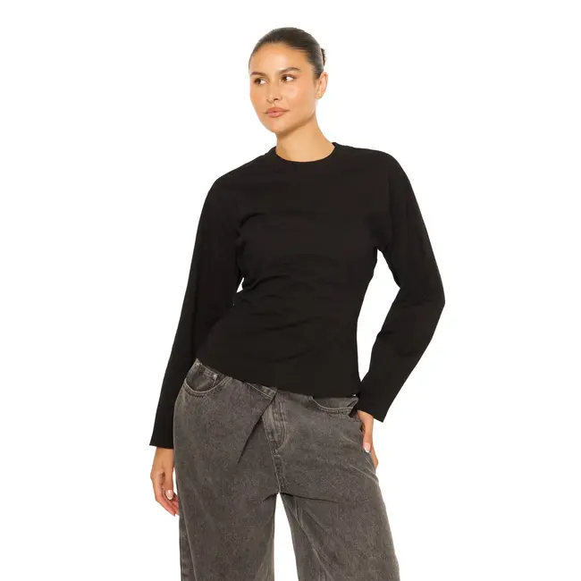 L.A Sisters LONG SLEEVE OVERSIZED WAIST TEE BLACK