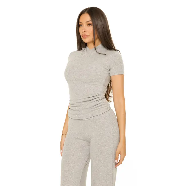L.A Sisters SHORT SLEEVE WRAP LOUNGE TOP GREY