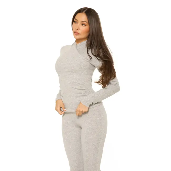 L.A Sisters LONG SLEEVE WRAP LOUNGE TOP GREY