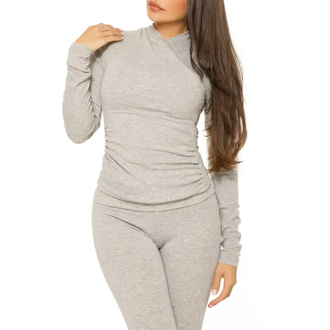 L.A Sisters LONG SLEEVE WRAP LOUNGE TOP GREY