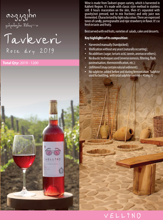 Merk Vellino Tavkveri Vellino,  Rose droge wijn 2019