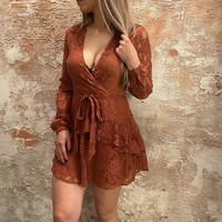 Lace frill dress roest