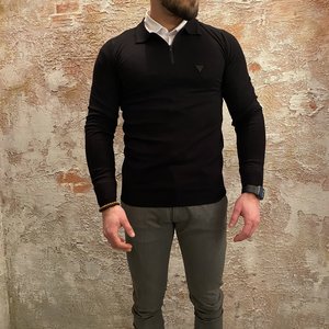 Purewhite Polo zip lange mouw zwart Purewhite Polo zip lange mouw zwart