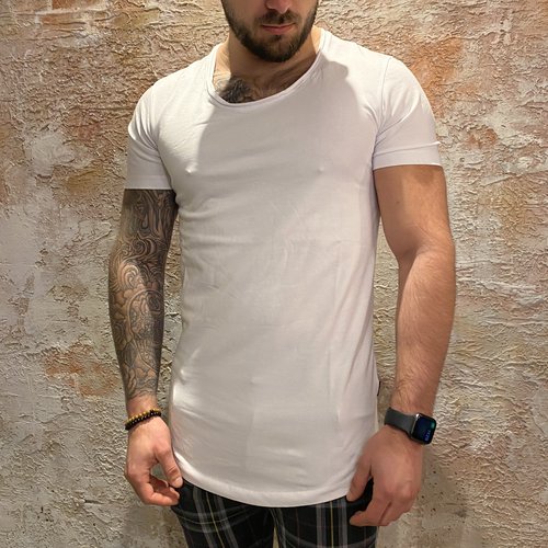 Purewhite long U neck tshirt white