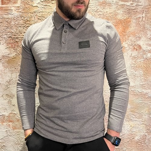 Purewhite Polo lange mouw Grey