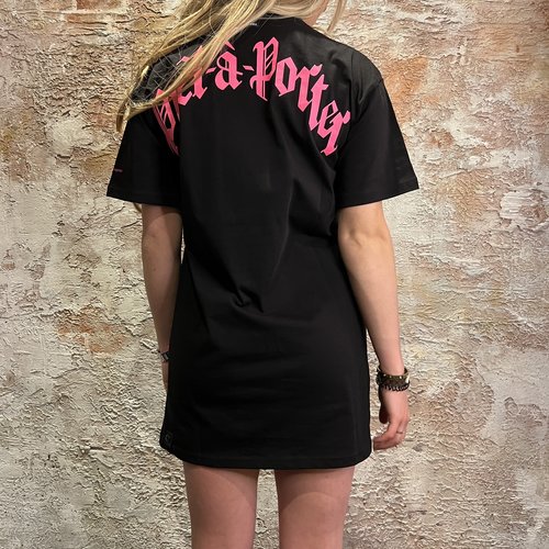 Quotrell Miami T-shirt Dress Black Fuchsia