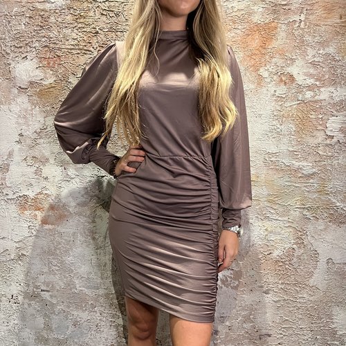 Nikkie Button Stretch Dress Deep Taupe Nikkie Button Stretch Dress Deep Taupe