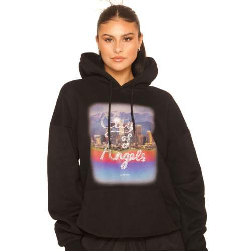 LA Sisters Rhinestone Angels Hoodie Black