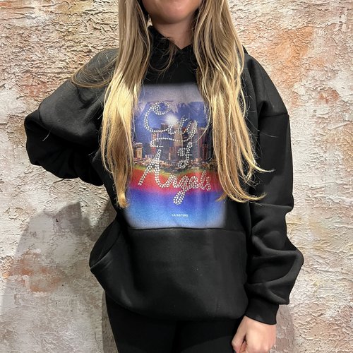 LA Sisters Rhinestone Angels Hoodie Black