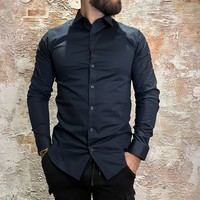 Slimfit Overhemd Cotton Elastan Navy